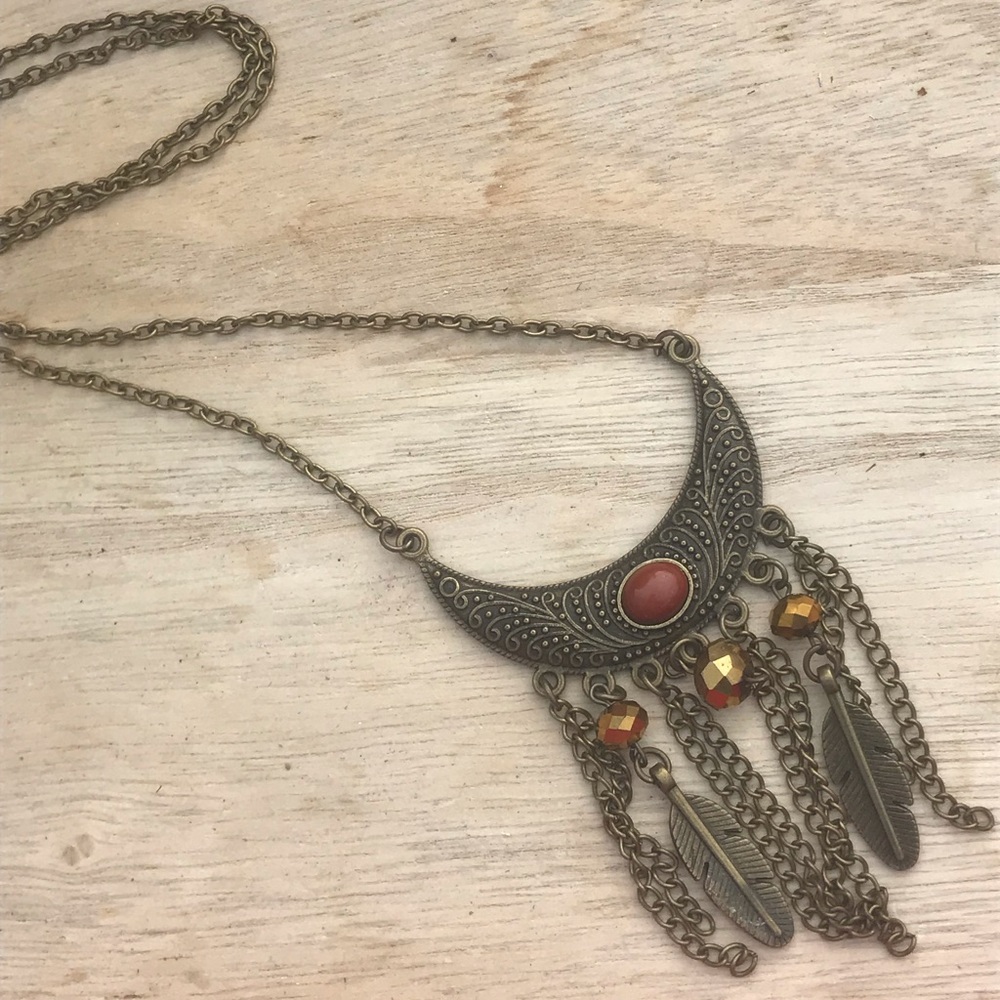 Boho Crescent Feather Necklace
